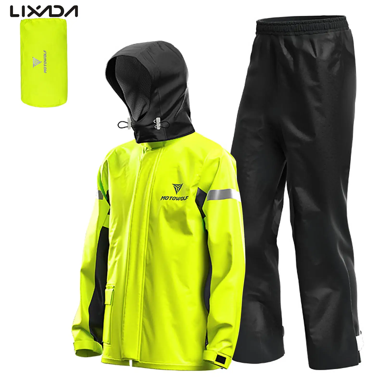 

Men Motorcycle Rain Suit Outdoor Reflective Waterproof Rain Jacket and Pants Rain Gear for Bike Riding Cycling Camping Hiking
