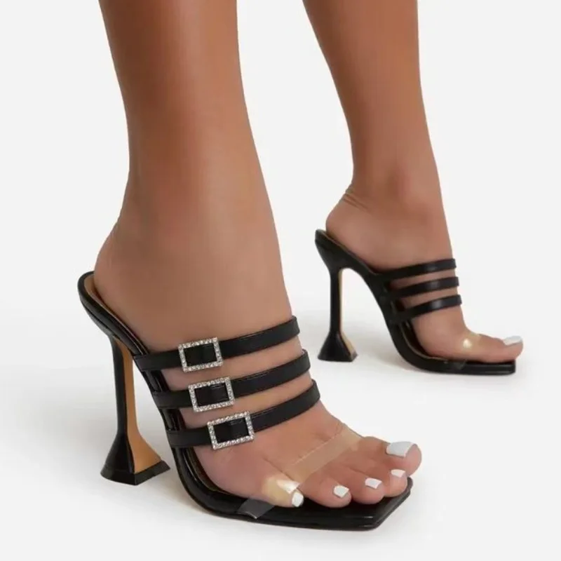 

High Heels Women's Shoes Party Wedding Sexy Shoes Buckle New Buckle Stilettos Summer Fashion Ladies Transparent Sandals Slippers