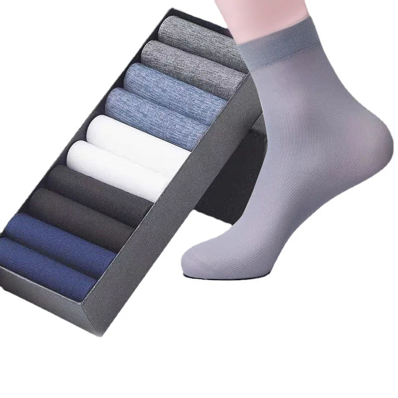 20Pcs Breathable Long Socks Bamboo Fiber Socks Summer Thin Stripe Men Silk Sports Socks Antibacterial Black Business Men Socks