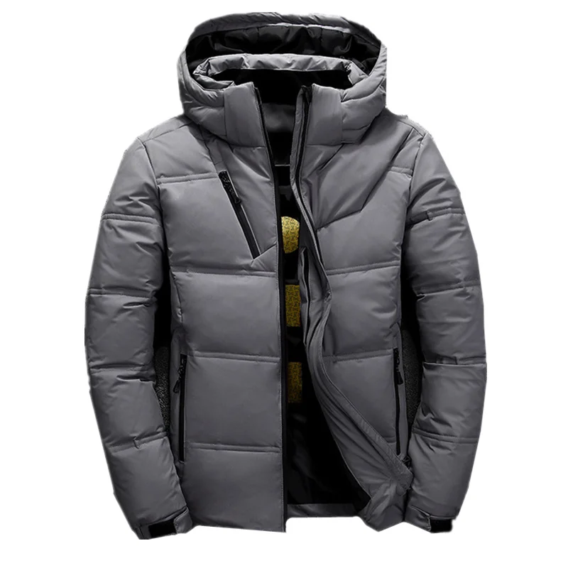 2022 Quality Brand Men Down Jacket Slim Thick Warm Solid Color  Hooded Coats  Fashion Casual Down Jackets Male  Men Winter Coat