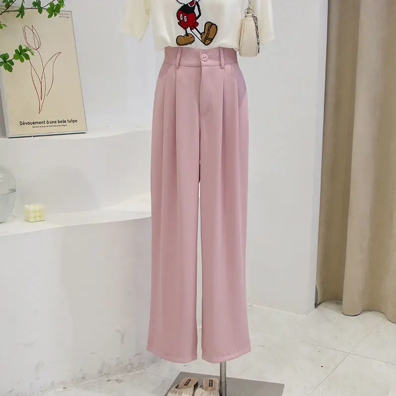 

DAYIFUN Raspberry Color Wide Leg Suit Pants Women Spring Autumn High Waist Drape Floor Mop Pants Loose Casual Straight Trousers