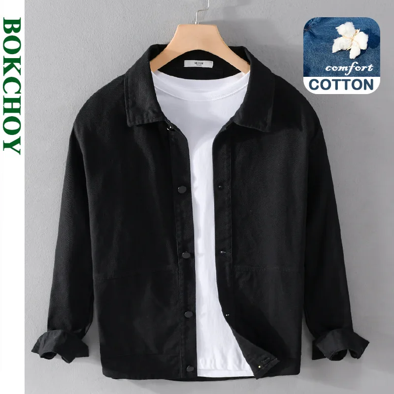 

2022 Spring and Autumn Men New Casual Loose Simple Long-sleeved Shirt Cotton Comfortable Akame Style Trendy Khaki Workwear 9757