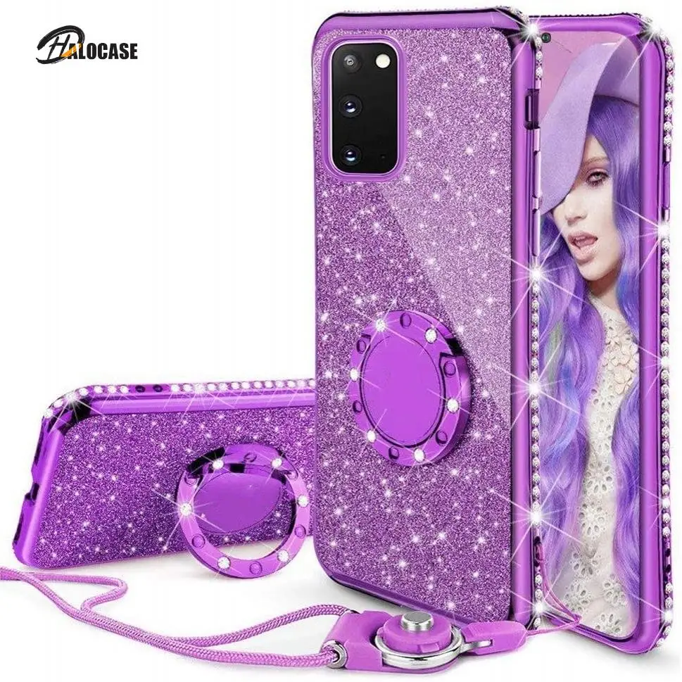 

Diamond Case for Samsung Galaxy S20 Ultra S10 Note 10 Plus A71 A51 A81 A91 A21 A11 A01 A41 A31 M31 Glitter Ring Kickstand Cover