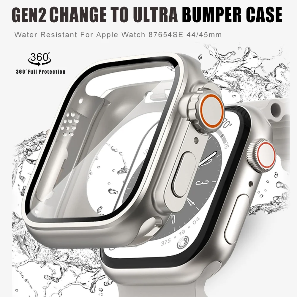 

Water-resistant Screen Protector Case for Apple Watch Series 8 7 45mm 41mm 6 5 4 SE 44mm 40mm Full Protective Bumper Cover