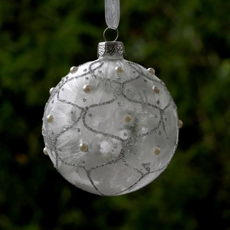 Free Shipping 8pcs/pack Diameter=8cm Feather Paint Handmade Glass Globe Ornament Christmas Tree Hanging Ball Pendant