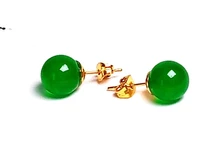 koraba 14k 3d gold inlaid natural green jade ball 10mm beads stud earrings fine jewelry gemstone earring female emerald