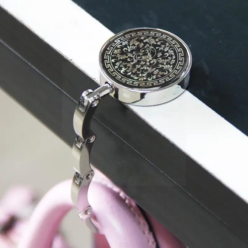 

Foldable Wallet Round Table Retro Flower Bag Hanger Hook Handbag Pendant Decoration Key Q4O6