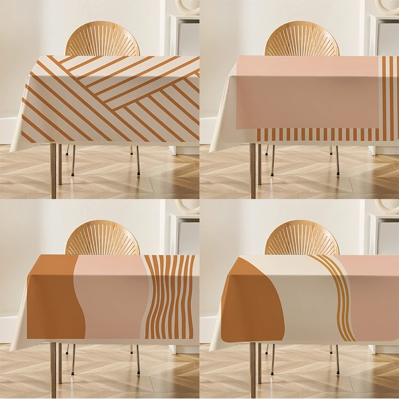 

Simple Triangle Circle Patterns Flax Tablecloth Dustproof Cover Heat Resistant Kitchen Dining Room Decoration Multiple Sizes