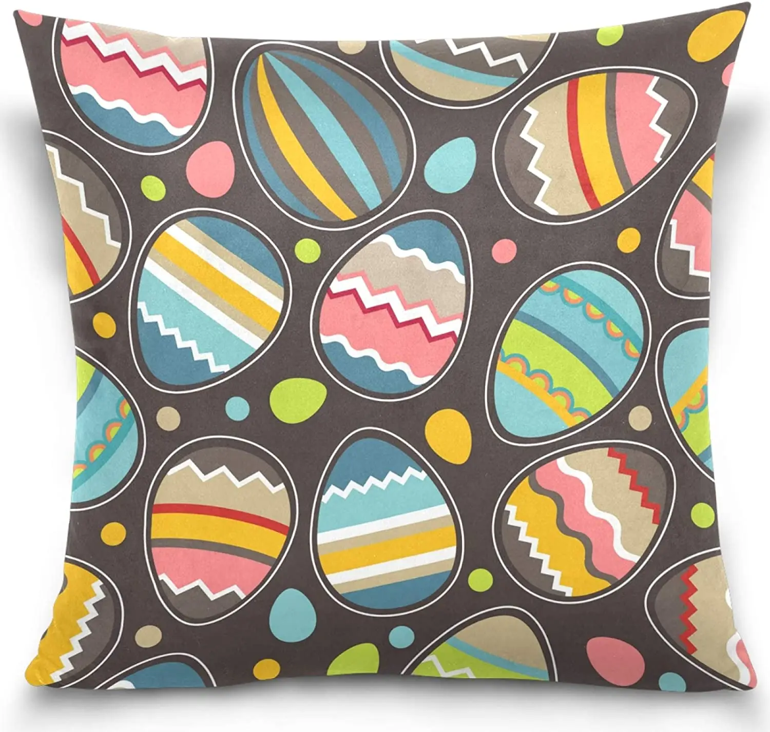 

Easter Colorful Eggs Pillow Cover Square Soft Cotton Velvet Pillowcase Cushion Case for Sofa Couch Bed Home Car Decor
