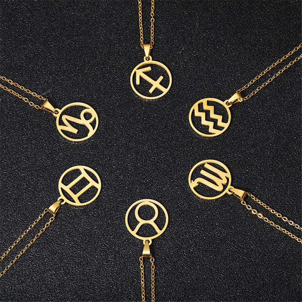 

Cancer 12 Zodiac Signs Constellation Pendant Necklace Gold Color Stainless Steel Necklace For Women Jewelry Dropshipping