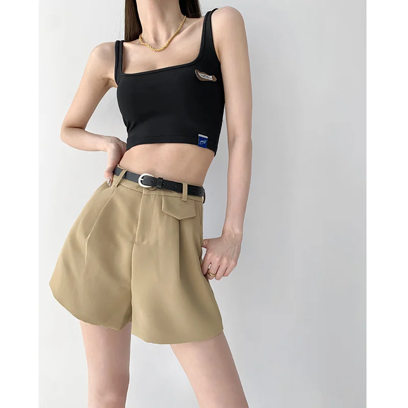 

Self-made Advanced Sense High-waisted Suit Shorts Women Summer Loose Casual Wide Leg Straight Hot Pants with Belt 2023 New Style