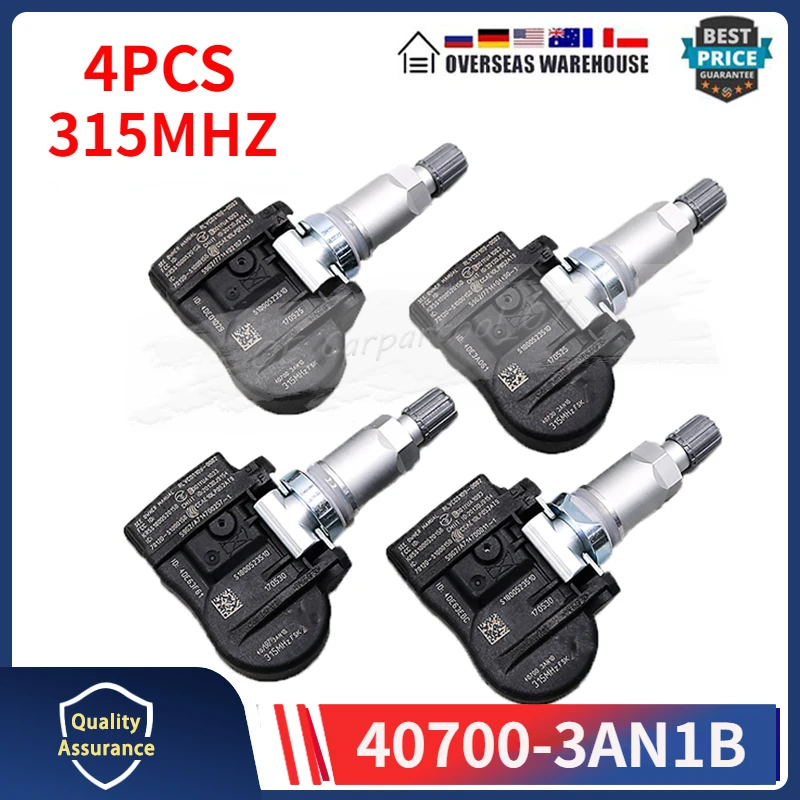 Комплект (4) датчика давления в шинах Подходит для NISSAN LEAF SENTRA VERSA 2013-2017 МГц TPMS датчик мониторинга 40700-3AN1B 40700-3AN1A