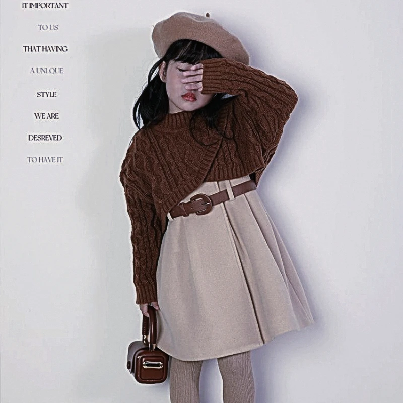 

Baby Girls Dress Autumn and Winter 2023 New Fashionable Comfortable White and Brown Baby Girls Sweater and Skirt Set