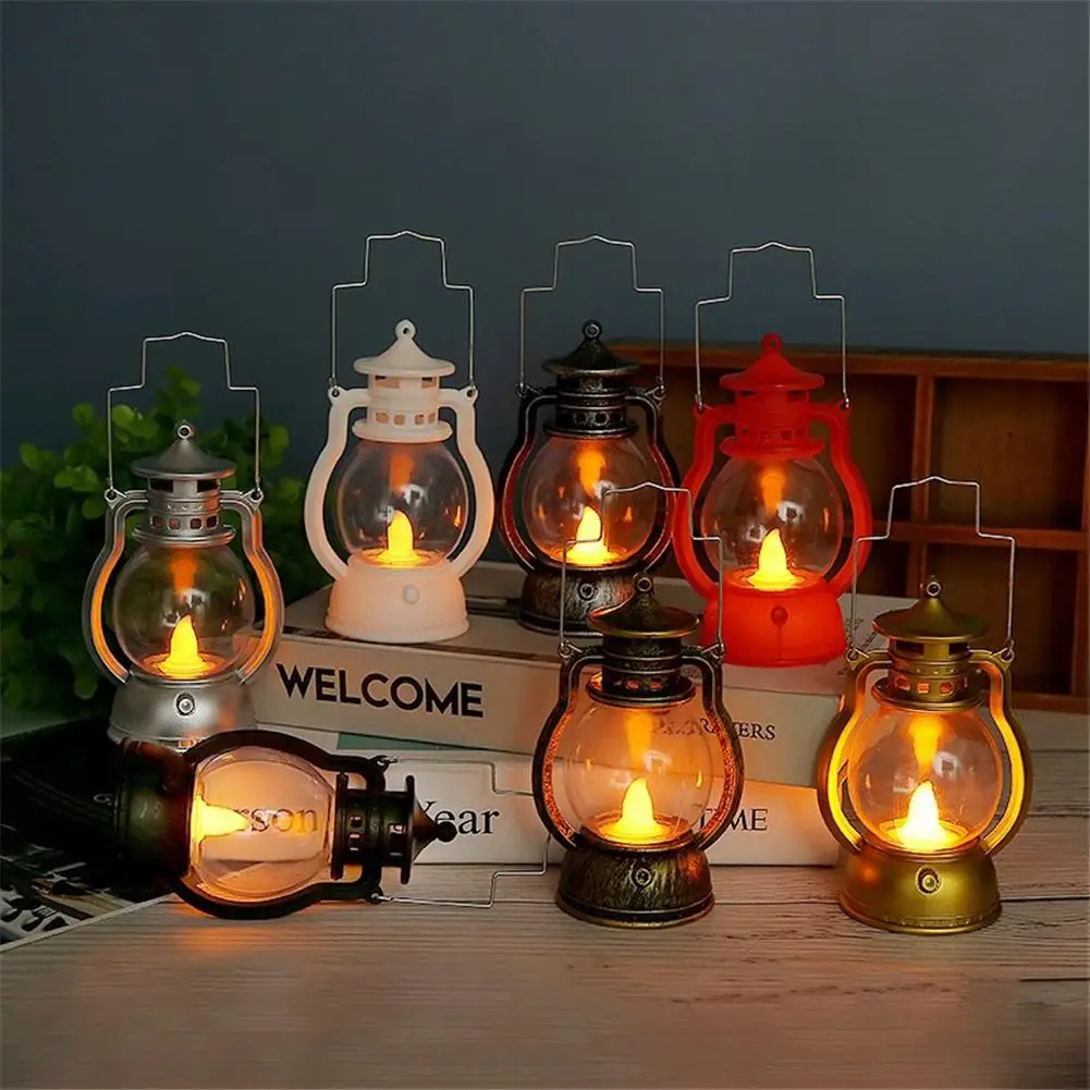 Hanging Candle Light Retro LED Oil Lamp Simulation Small Fake Hurricane Miners Lantern For Wedding Party Patio Event Shelf Decor