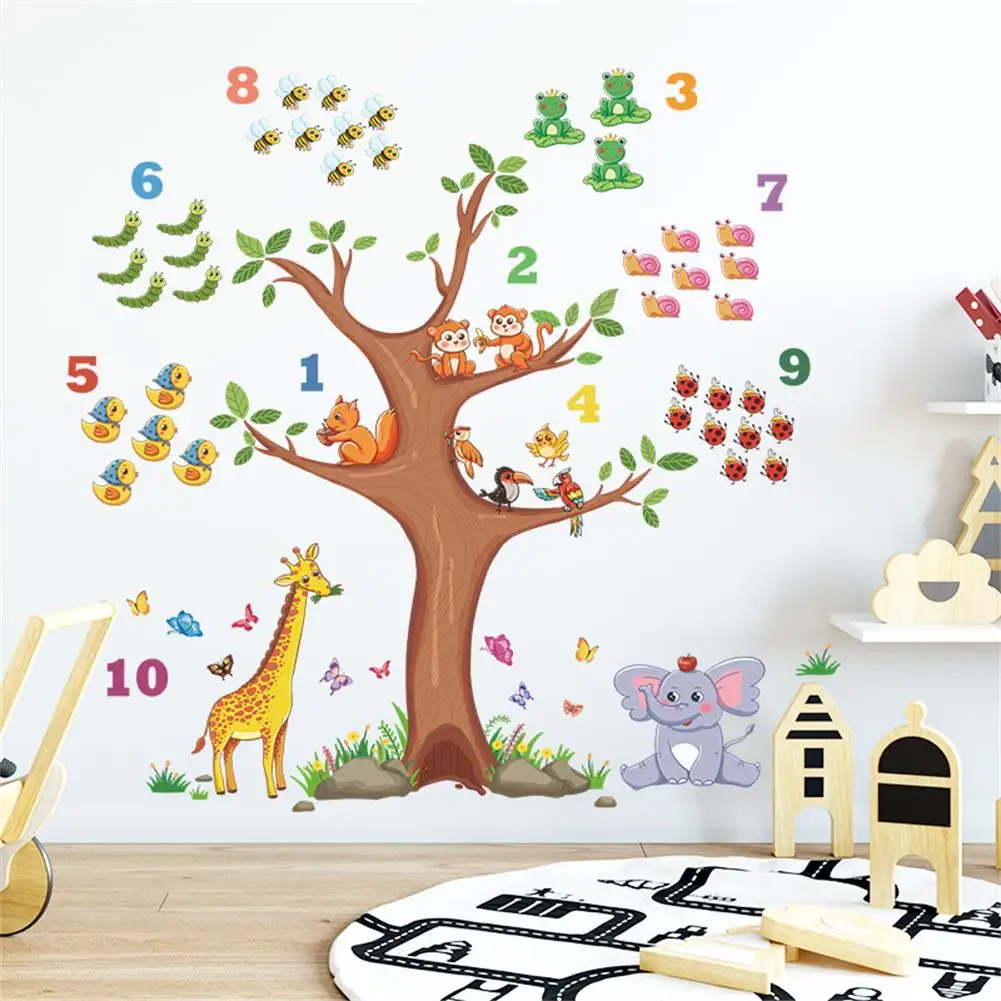 

2 Sheets Cartoon Wall Stickers Forest Animals Mural Wallpaper For Kids Room Kindergarten Home Decoration Wall Stickers