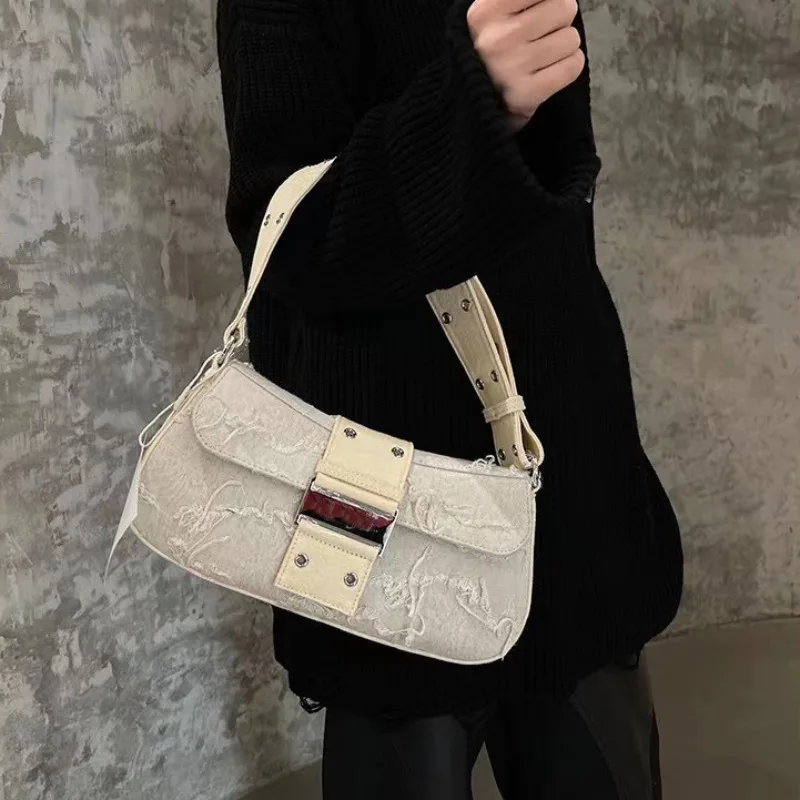 

Fashion Tassel Canvas Shoulder Bags Women 2023 New Chic Popular Designed Underarm Bag Patchwork Vintage Handbag Bolso Mujer