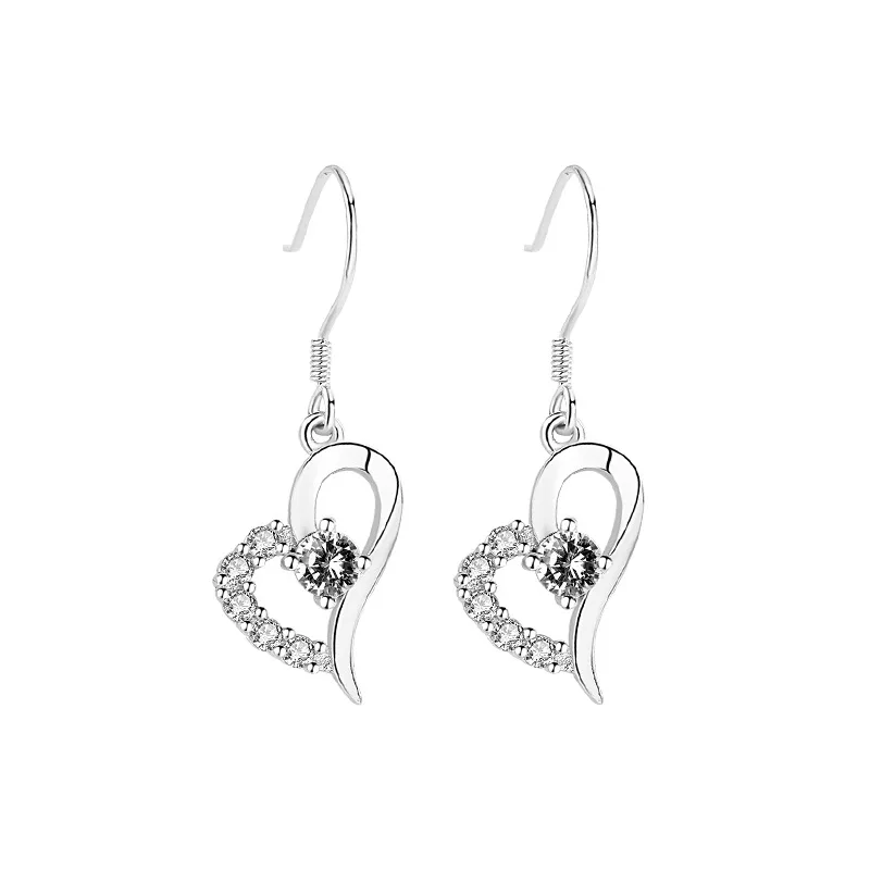 

Authentic 925 Sterling Silver Earring Love You In My Hrart Crystal Stud Earrings For Women Wedding Party Jewelry Gift