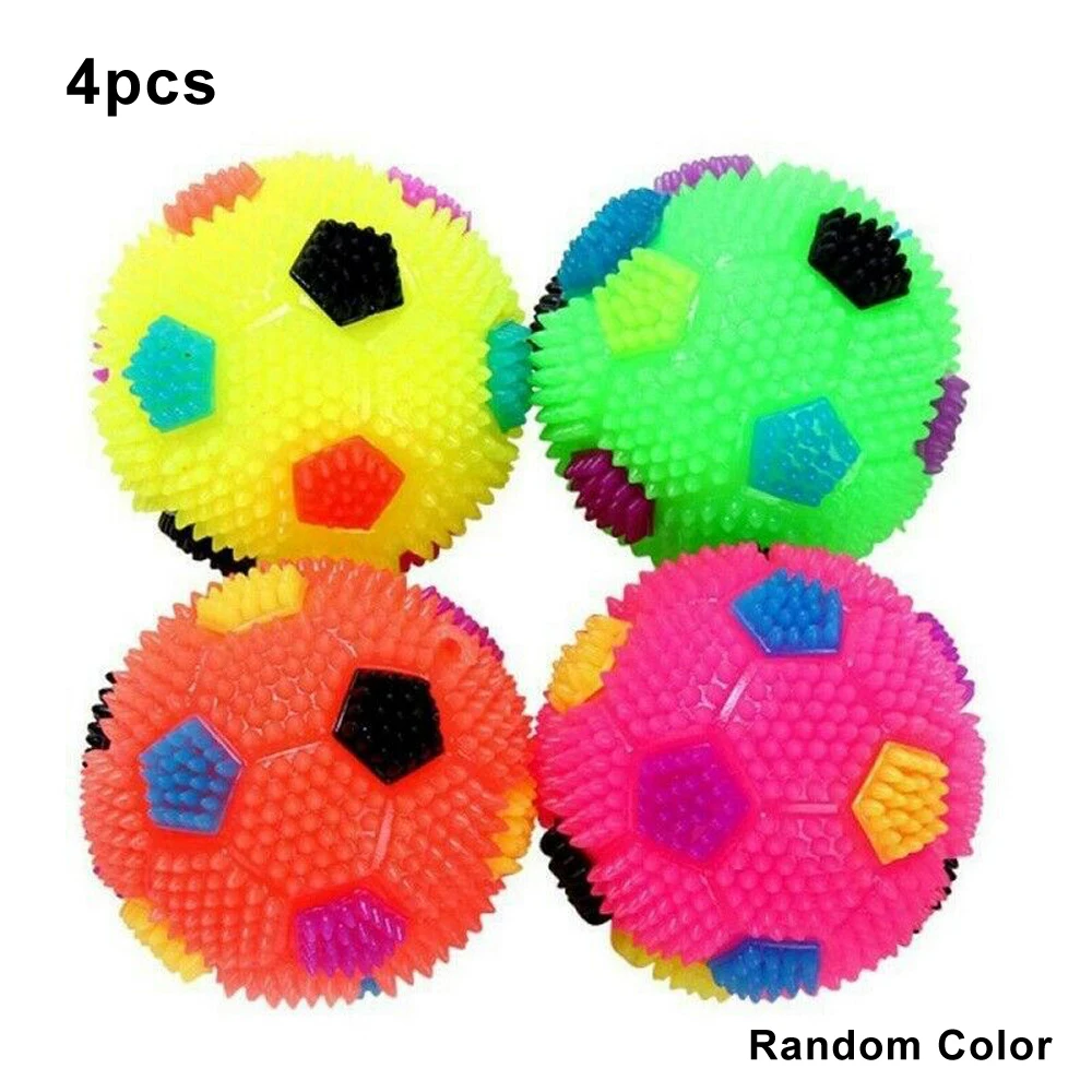 

4pcs/set Pet Toy Squeak Glowing Soccer Ball Dog Toys Flashing LED Light Sound Bouncy Ball Cleans Teeth Tools (Random Color)