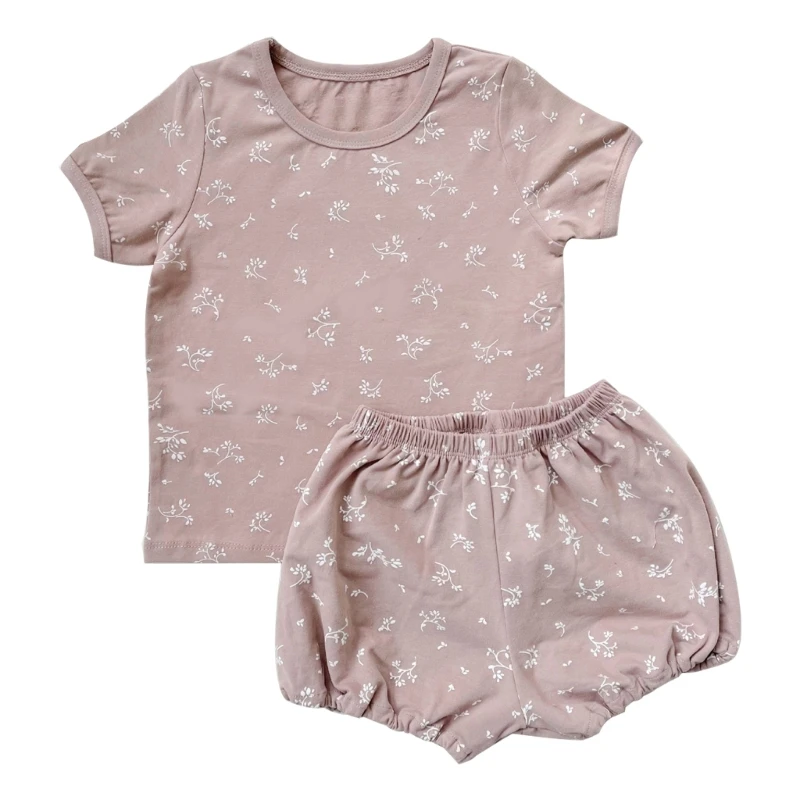 

N80C 1-5Y Toddler Pajama Baby Suit Short Sleeved Tee & Shorts Set Ins-Style Summer Casual Loungewear Skin Friendly Clothing