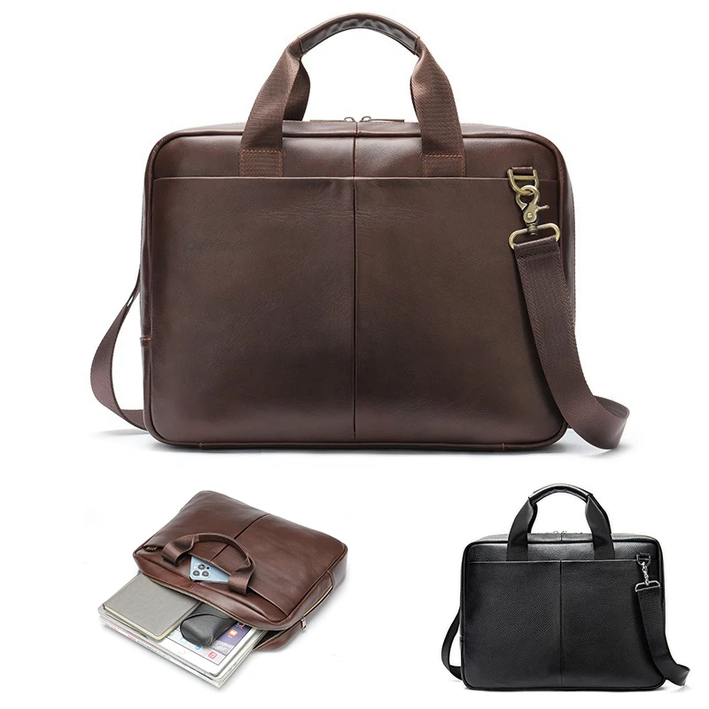 Portfolios Briefcase Vintage Laptop Bag High Quality Genuine Leather Men Messenger Bags Multifunction Business Handbag