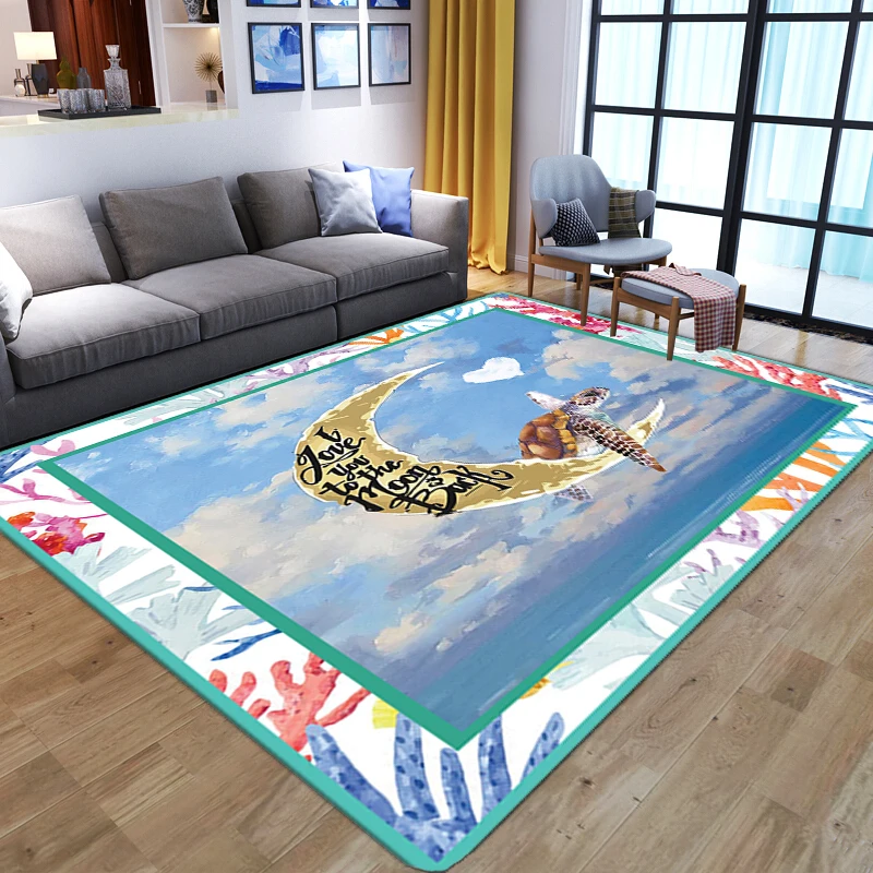 

Creative Home Decor Floor Mats Moon Turtle Print Rug Living Room Bedroom Rug