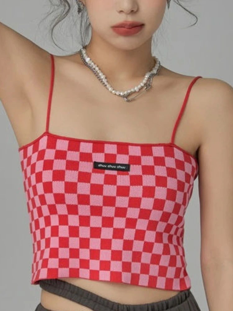 

Summer Sexy Y2k Tank Tops Women Korean Style Streetwear Plaid Top Female Casual Korean Fashion Elastic Kawaii Crop Top 2022 New
