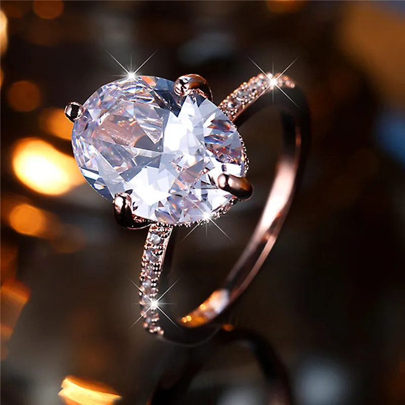 Модное овальное женское обручальное кольцо с большим розовым золотым камнем