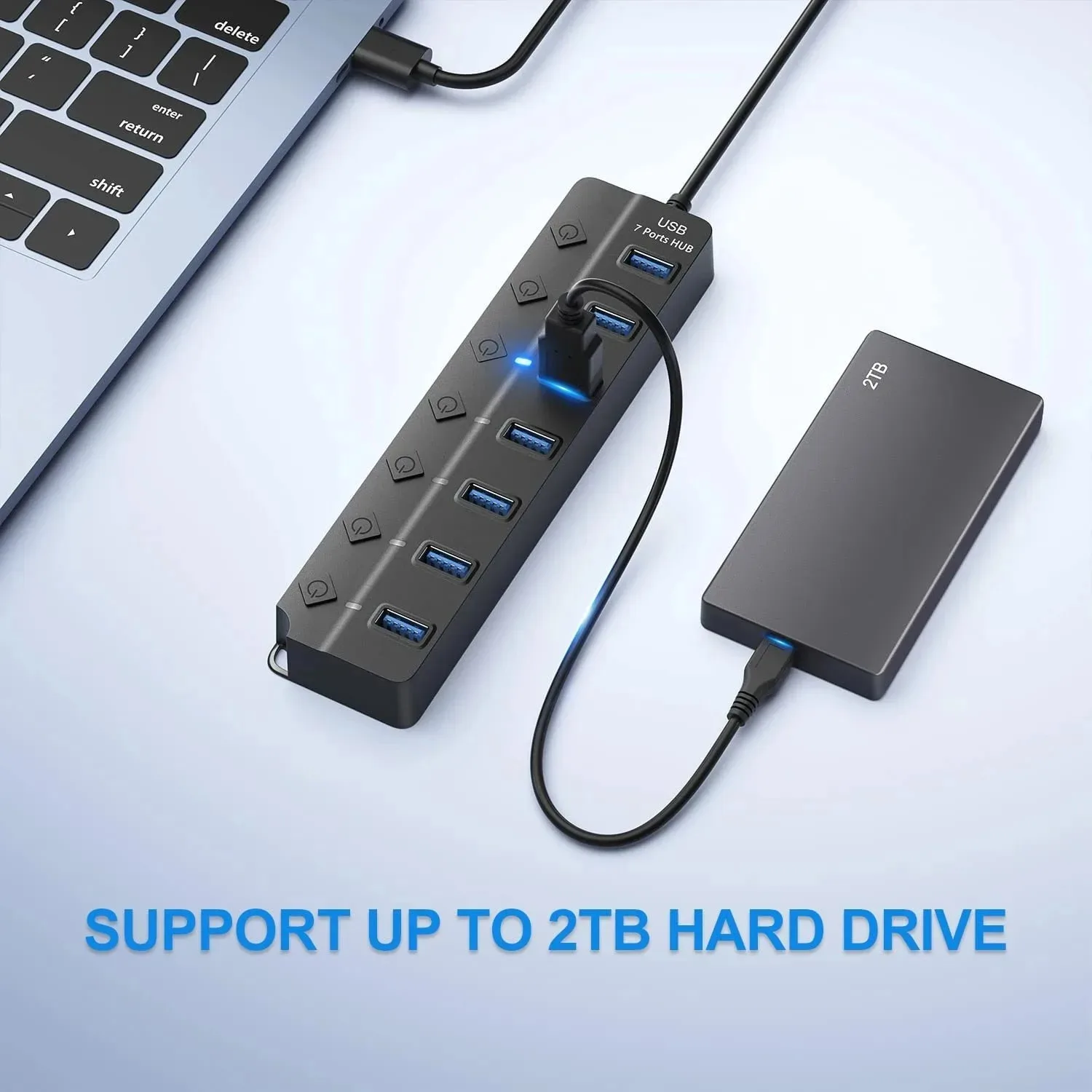 USB-разветвитель 7 портов 5 Гбит/с USB Hub 3.0 Multiprise High Speed Splitter Port 5Gbps Power Adapter 2.0 Expander Switch