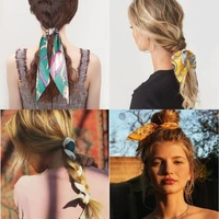 fashion vintage print bow satin long ribbon ponytail scarf hair tie scrunchies women girls elastic hair bands hair accessories