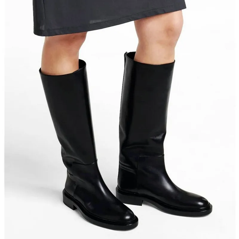 GCYFWJ Women's Knee High Boots Women Round Toe Autumn Winter Warm Shoes Ins Ladies Motorcycle Slip-On Botas Mujer Invierno 2023