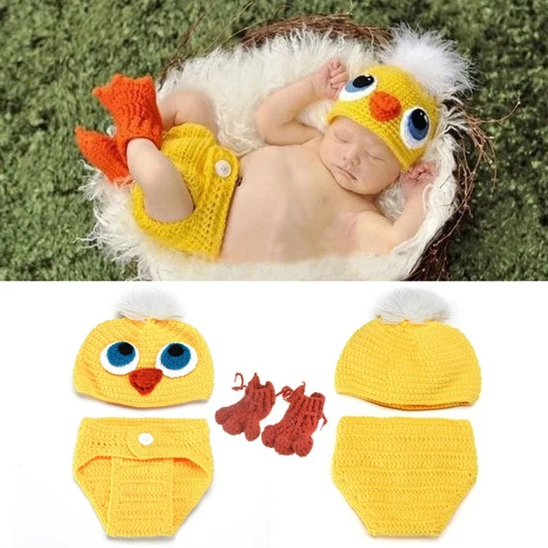 Crochet Newborn Outfit Photography Props Chicken Cosplay Sets Infant Baby Photography Clothing Accessories Baby Photo Shooting