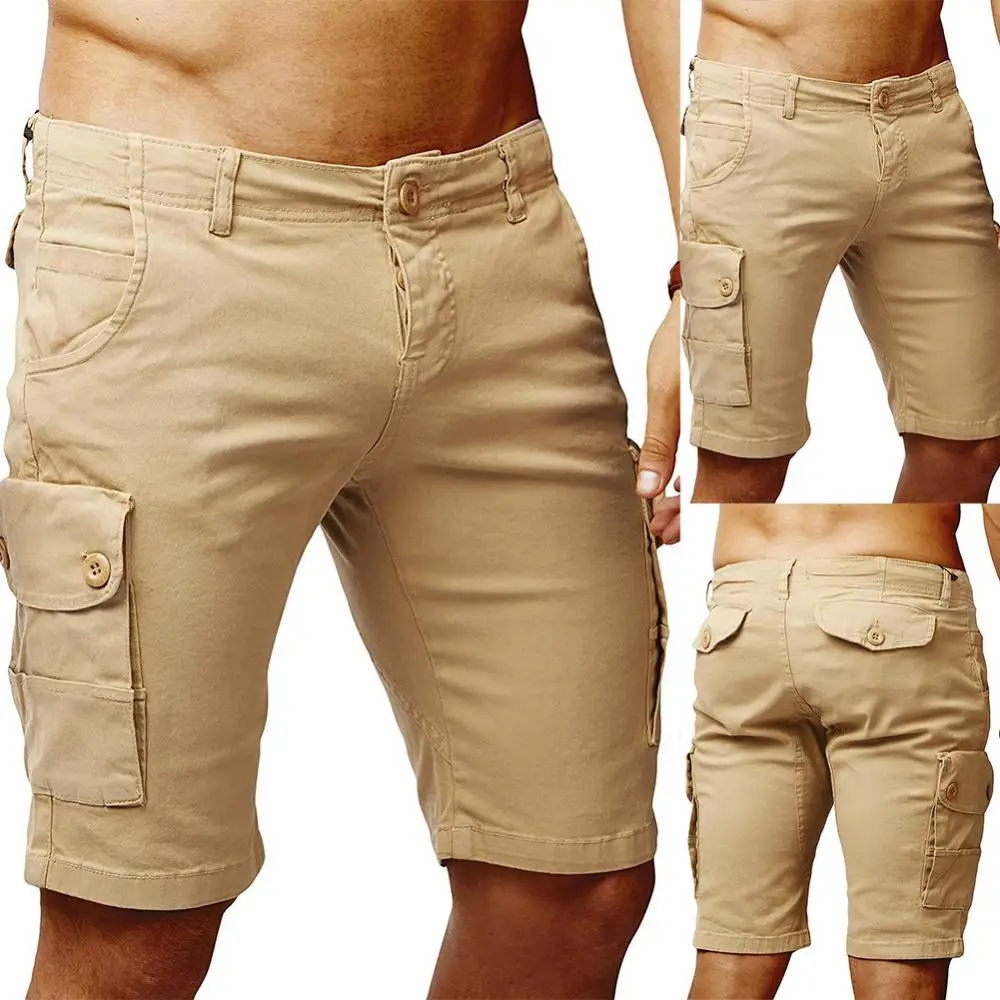 

Solid Color Men Casual Cotton Pockets Shorts 2020 summer Zip Multi Beach Trousers men clothing спортивные штаны