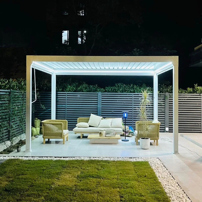 

Высококачественная алюминиевая автоматическая биоклиматическая моторизованная прокатная потолочная беседка, современный дизайн