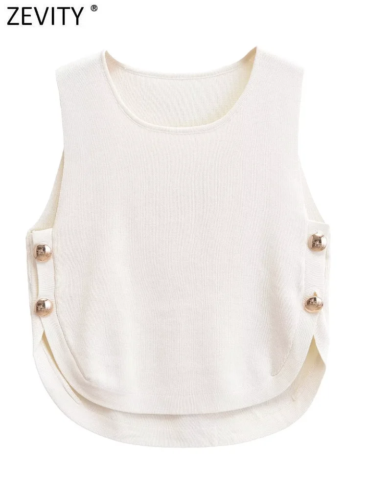 Модный женский вязаный жилет Zevity с круглым вырезом без рукавов боковыми