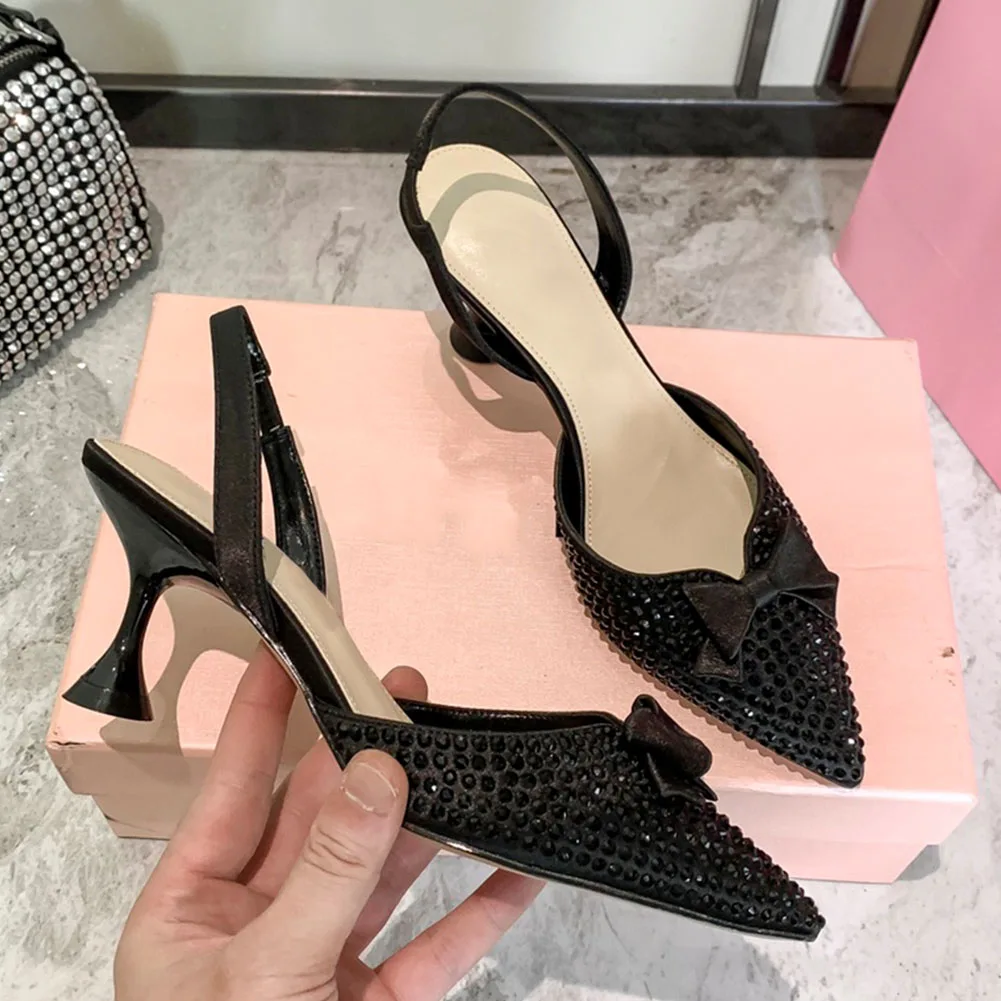 Aminugal 2023 Summer Pointed Toe Crytal Women Pumps Rhinestones Sexy Party Office Lady Elegant High Heels Comfy Slingback Pumps