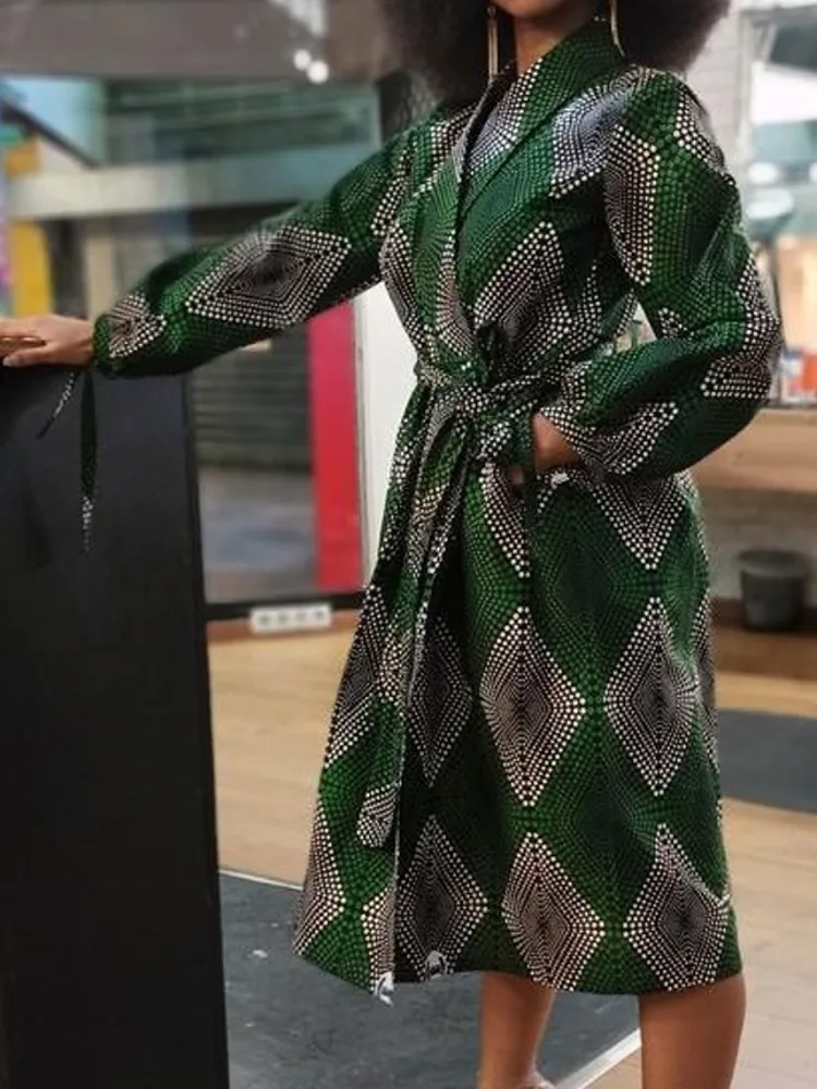 

Print Cardigan African Dresses For Women 2022 Fashion African Clothing Robes Africaine Long Sleeve Lady Office Dress Vestidos