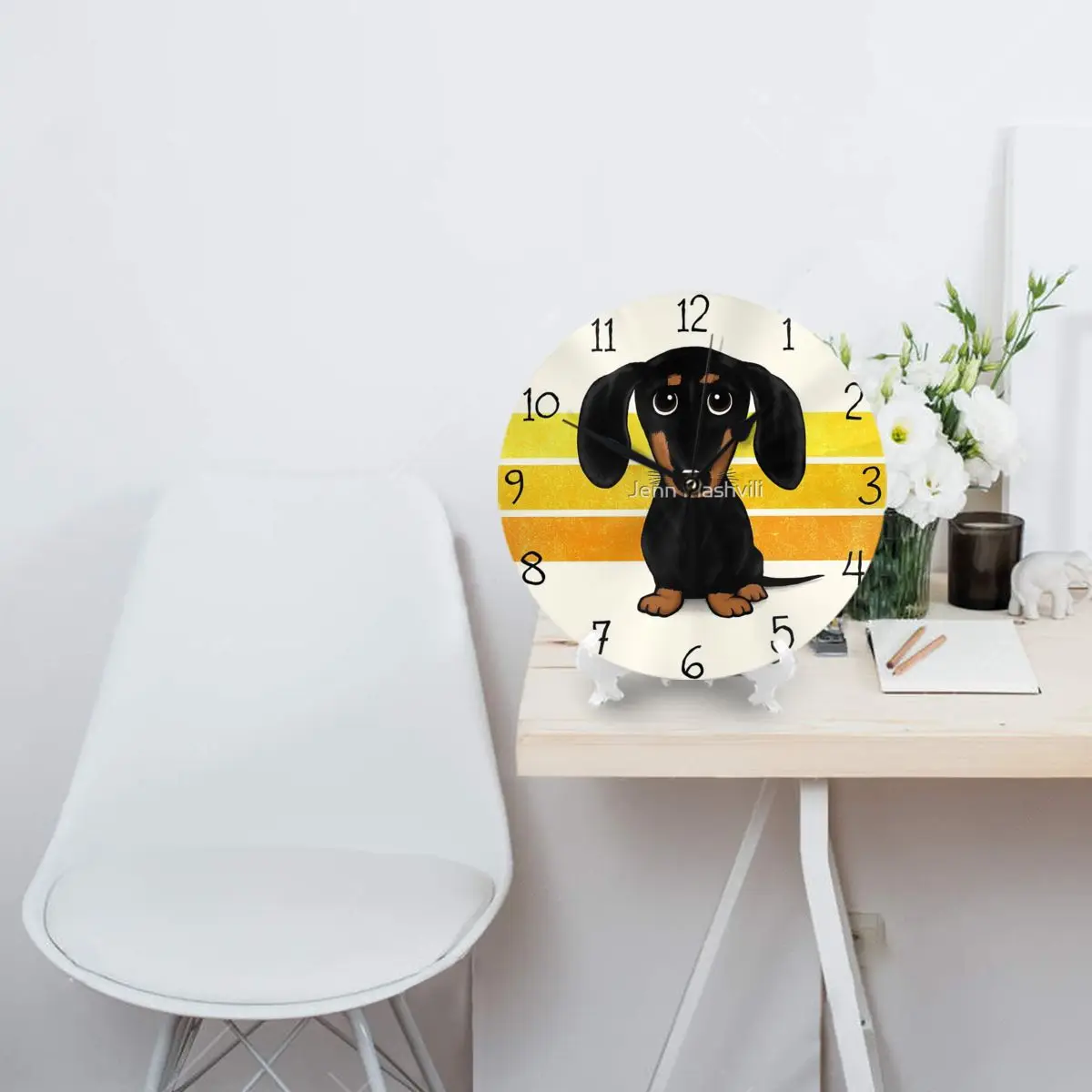 Милые Черные и Желтые гладкие часы с рисунком таксы мультяшной собаки украшение