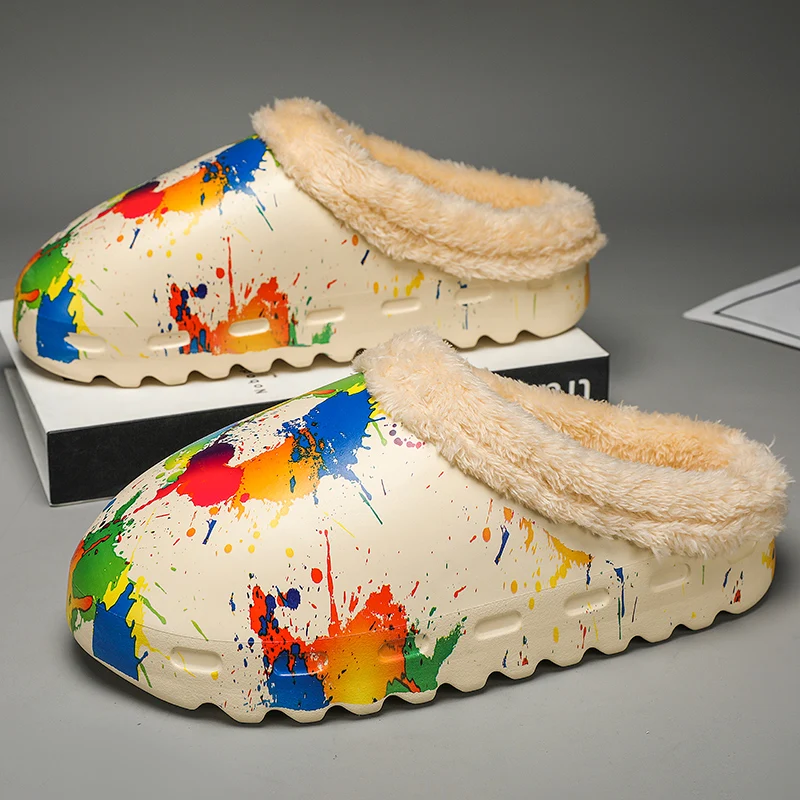 Домашняя хлопковая обувь для мужчин модные тапочки зимние теплые плюшевые тапки