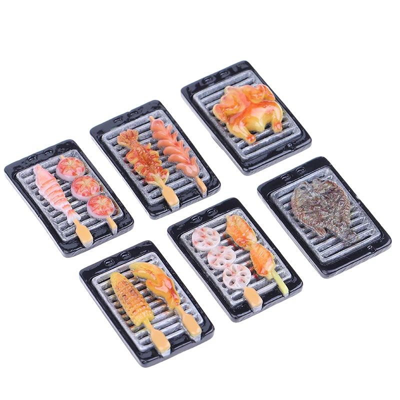 1/12 Miniature Dollhouse Kebab Grilled Shrimp Barbecue Skewered Meat BBQ Model Simulation Food Kithcen Doll House Accessoires