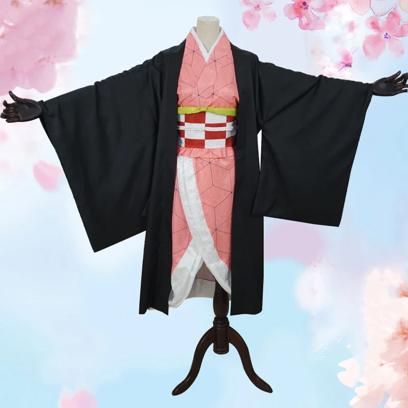 

Anime Demon Slayer Cosplay Kamado Nezuko Costume Dress Halloween Party Women Adult Japanese Kimono Set