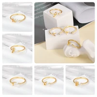 2022 fashion a z initials rings stainless steel opening wedding ring women tiny gold color couple rings jewelry accessories gift