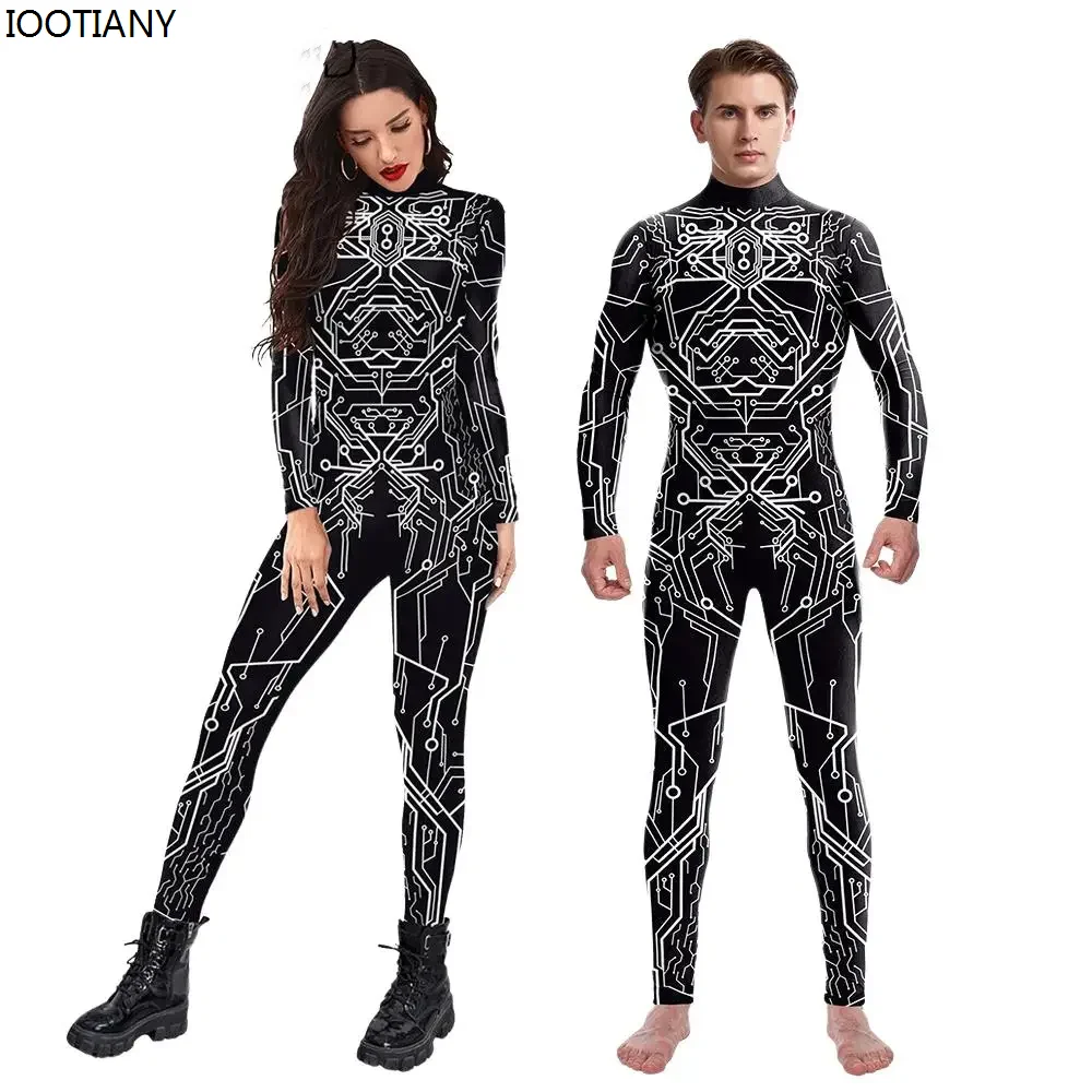 2024 боди унисекс в стиле зентай для взрослых нарядный робот на Хэллоуин 3d панк с
