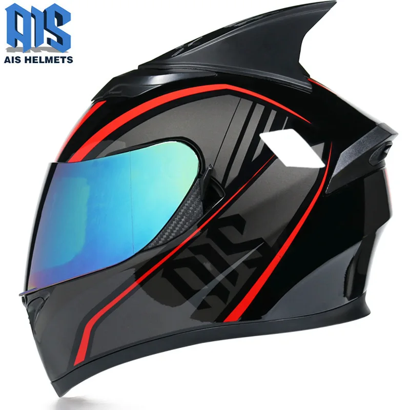 Aishi Men's and Women's Electric Motorcycle Helmet Full Face Covered Personality Cool Summer Knight with Bluet