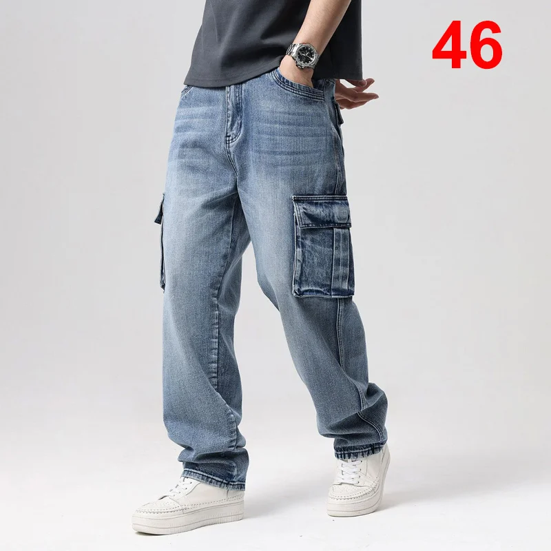 

Big Size Baggy Jeans Men Fashion Casual Denim Pant Male Skateboard Jeans Cargo Pants Big Pockets Trousers Plus Size Clothing