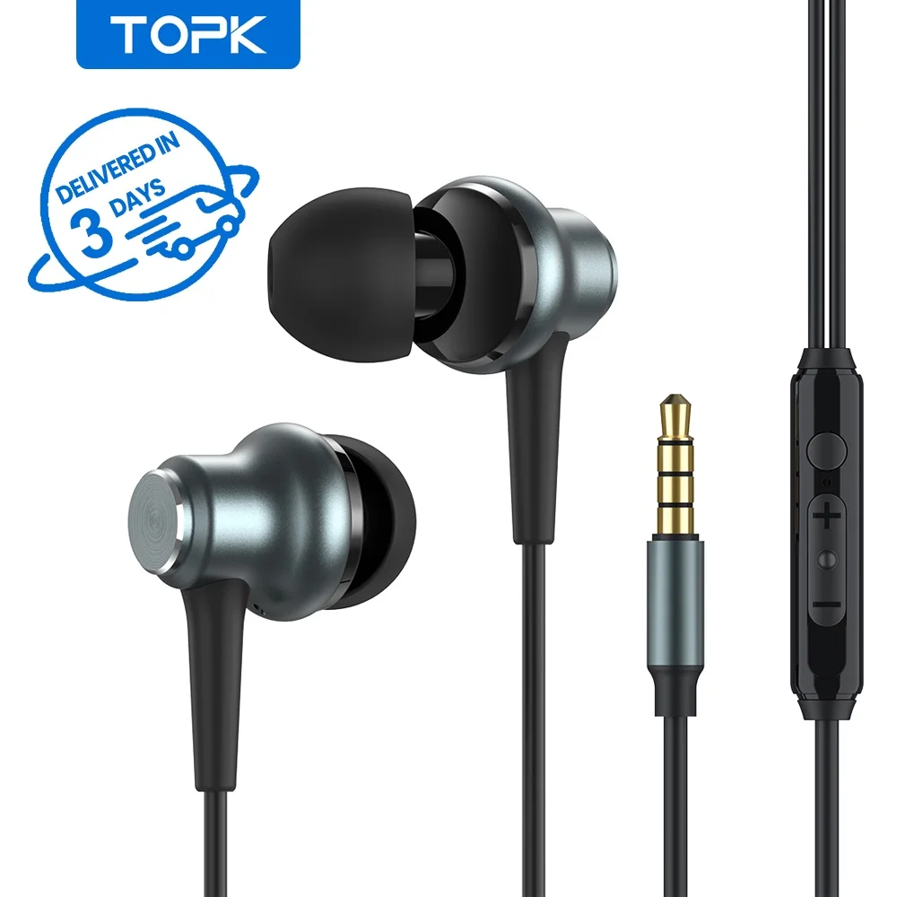 

TOPK F37 HIFI Stereo Wired Earphone with Mic and Volume Control Aluminum Alloy Earbuds for iPhone Xiaomi OPPO