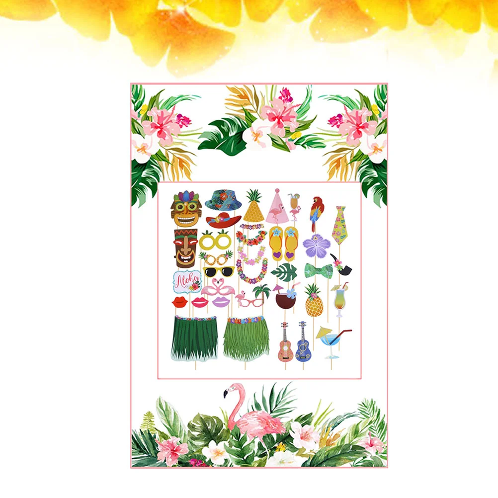 

37pcs Hawaii Party Photo Props Funny Party Tool Hawaii Photo Taking Decoration (1pc Photo Frame + 36pcs Photo Props)