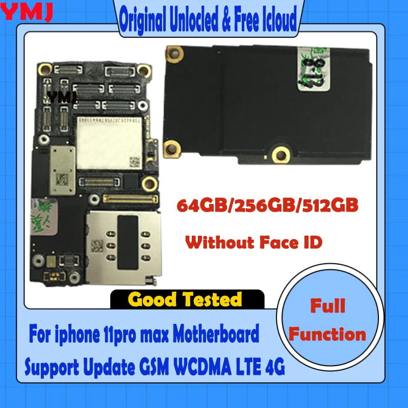 

64G/256G/512G Mainboard Free ICloud For IPhone 11 Pro Max Motherboard Original Unlock With/No Face ID Logic Board 100% Tested