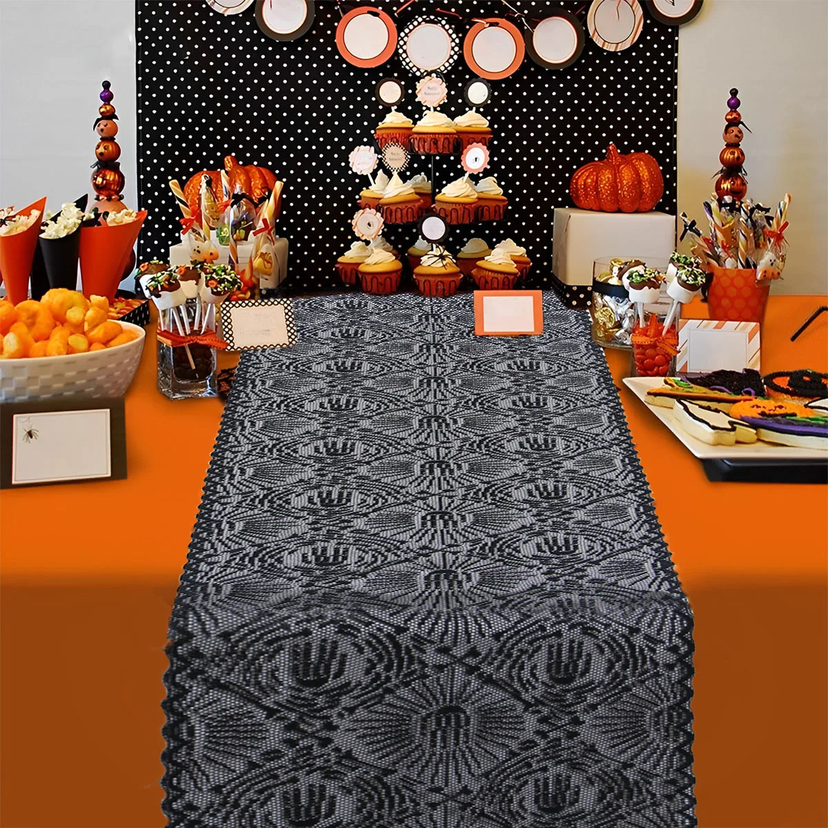 30x180 см украшение для стола на Хэллоуин черное кружево