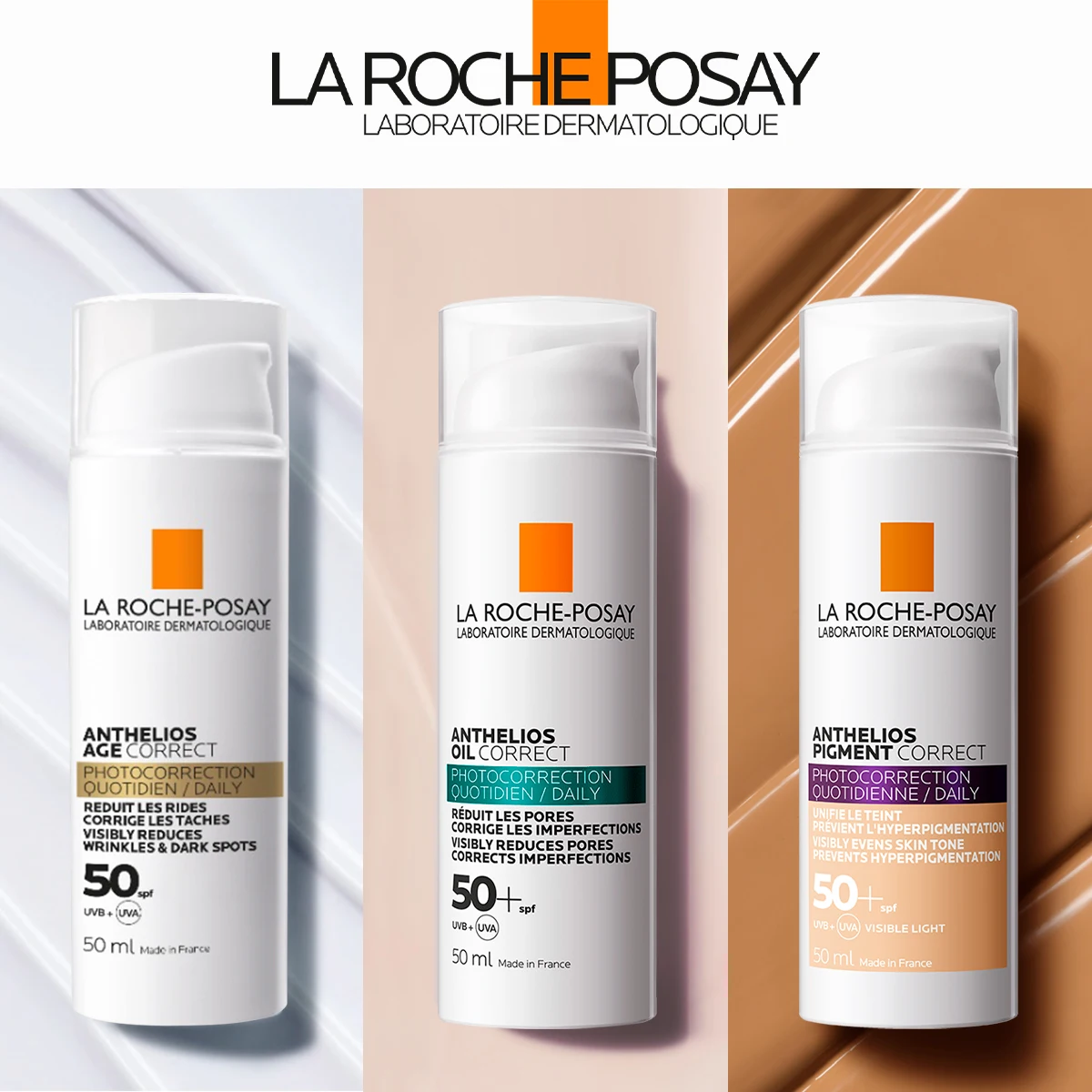 

La Roche-Posay Anthelios Pigment Correct Tinted Cream/Age Oil Correct Gel-Cream SPF 50+ Prevent Imperfection Dullness Sunscreen
