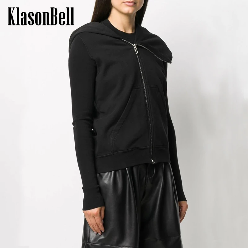 11.18 KlasonBell Black Turtleneck Design Comfortable Irregular Zipper Sweatshirt Women